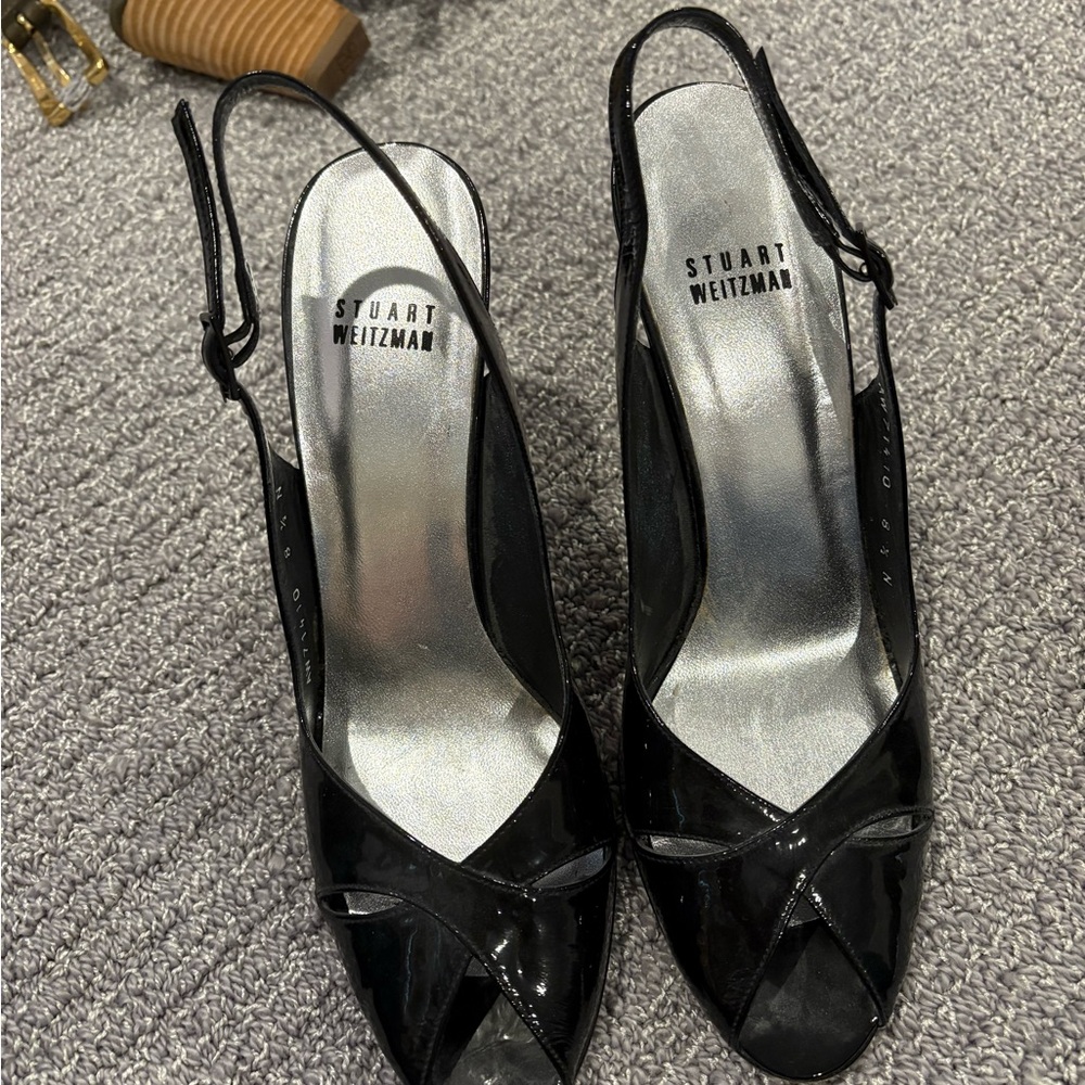 Stuart Weitzman Black Patent Slingback Heels